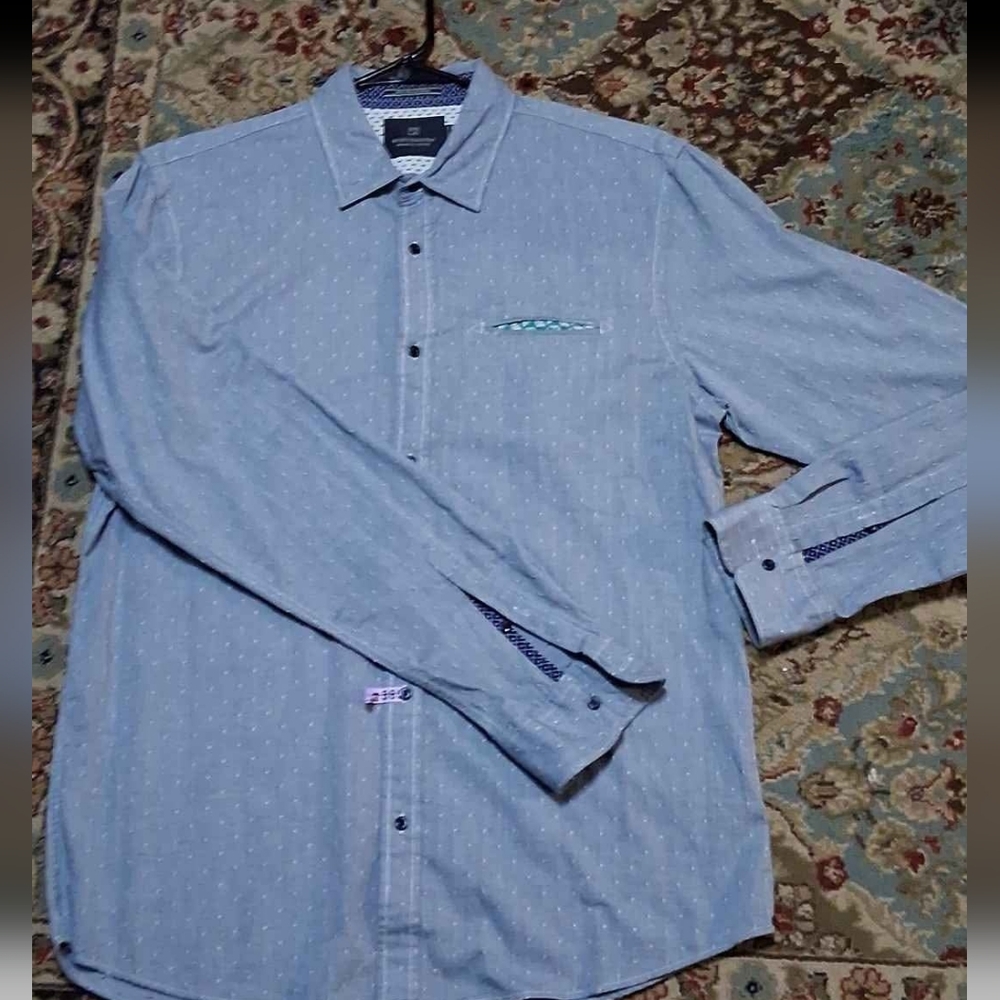 Scotch & Soda Size L Regular Fit Stylish Blue Button-Down Shirt